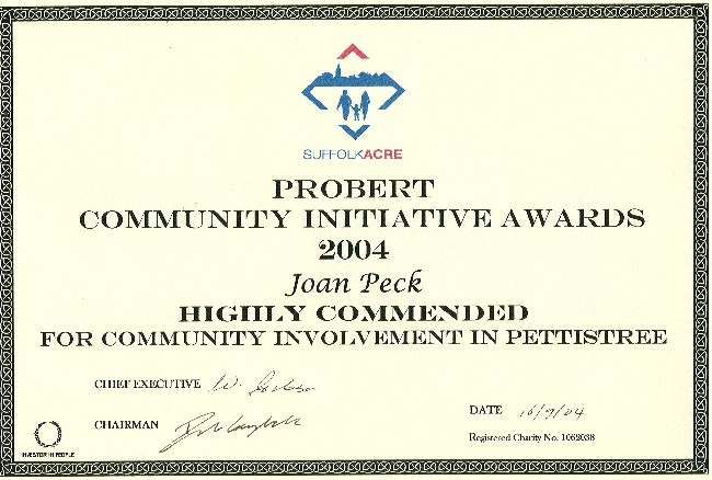 Probert Community Initiative Awards certificate